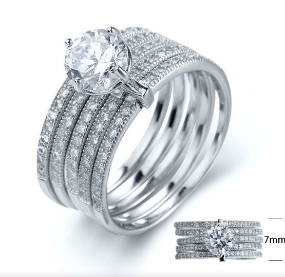SJ13486, Ladies' Moissanite Ring, S925, Rhodium Plated, White, 5.58g