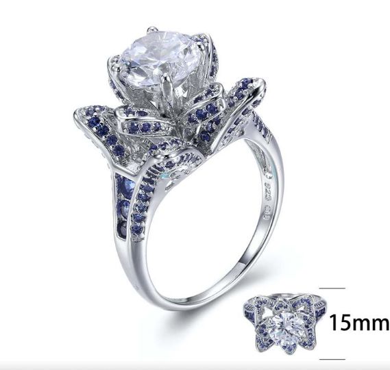 SJ23514, Ladies' Moissanite Ring, S925, Rhodium Plated, White, 6.48g