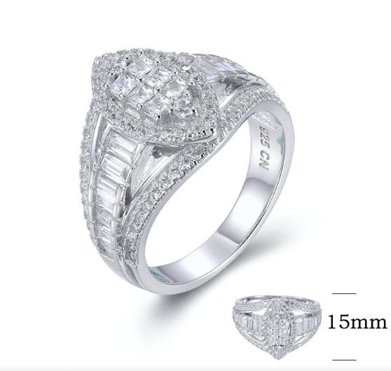 SJ26331, Ladies' Moissanite Ring, S925, Rhodium Plated, White, 6.04g