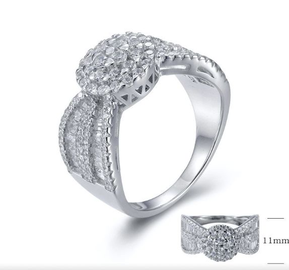 SJ26815, Ladies' Moissanite Ring, S925, Rhodium Plated, White, 6.35g
