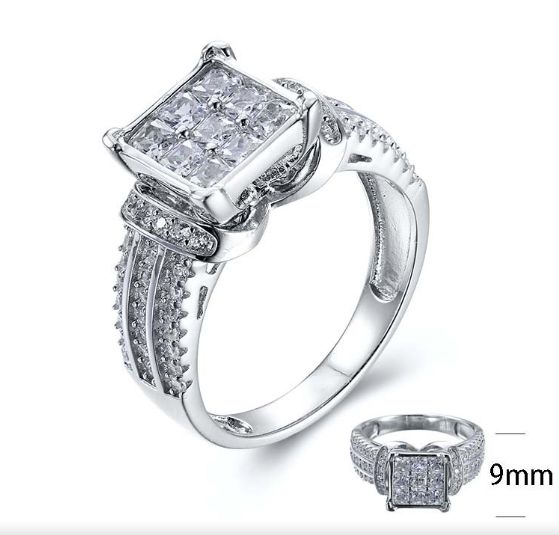 SJ25258, Ladies' Moissanite Ring, S925, Rhodium Plated, White, 5.88g