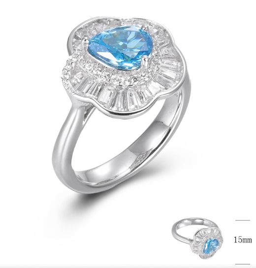 SJ01388, Ladies' Moissanite Ring, S925, Rhodium Plated, White, 8.9g