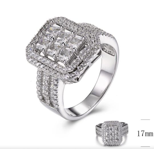 SJ30029, Ladies' Moissanite Ring, S925, Rhodium Plated, White, 7.26g