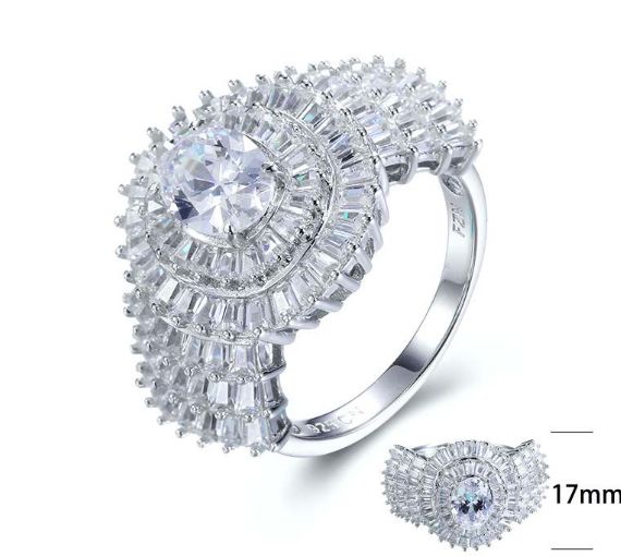 SJ27503, Ladies' Moissanite Ring, S925, Rhodium Plated, White, 7.87g