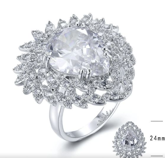 SJ26164, Ladies' Moissanite Ring, S925, Rhodium Plated, White, 3.66g