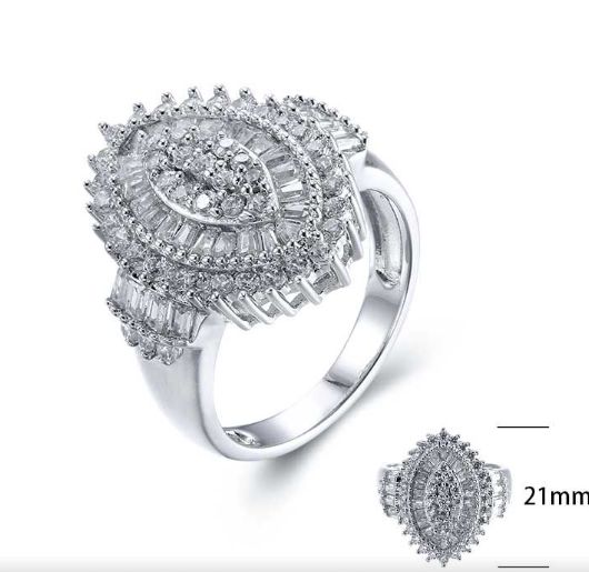 SJ25382, Ladies' Moissanite Ring, S925, Rhodium Plated, White, 6g