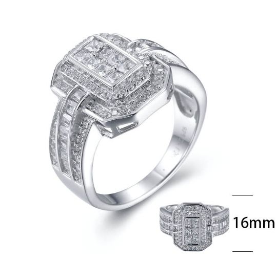 SJ26013, Ladies' Moissanite Ring, S925, Rhodium Plated, White, 6.74g