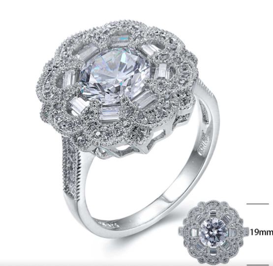 SJ24453, Ladies' Moissanite Ring, S925, Rhodium Plated, White, 6.35g