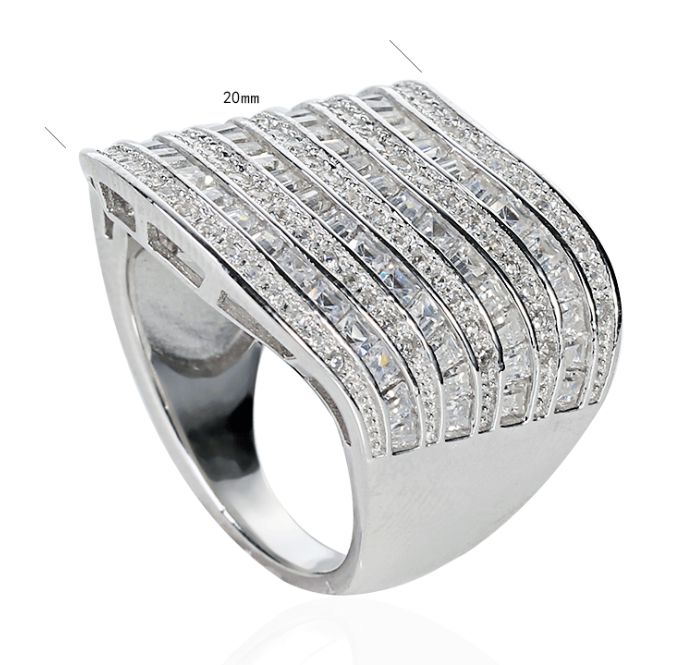 SJ23243, Ladies' Moissanite Ring, S925, Rhodium Plated, White, 8.96g