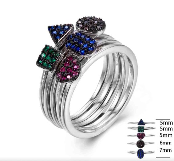 SJ22249-C, Ladies' Moissanite Ring, S925, Rhodium + Black Rhodium Plated, Silver, 6.01g