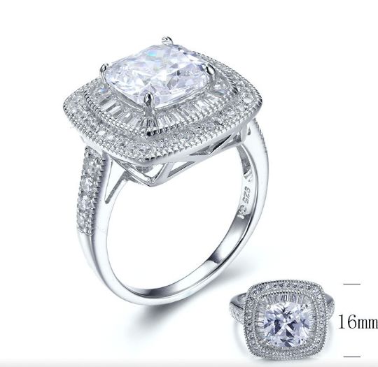SJ28038, Ladies' Moissanite Ring, S925, Rhodium Plated, White, 5.83g