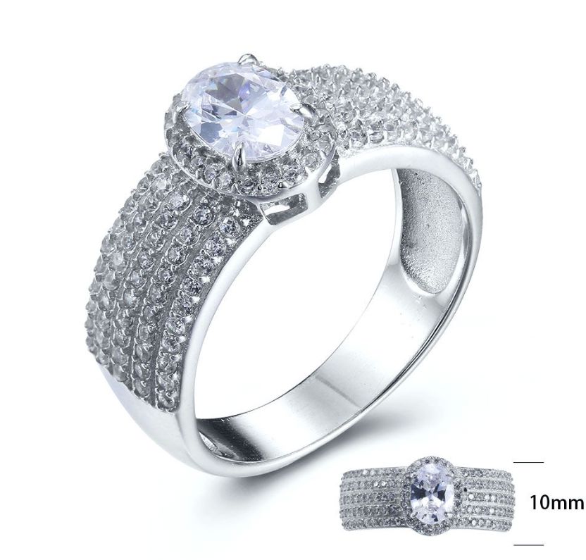 SJ25036, Ladies' Moissanite Ring, S925, Rhodium Plated, White, 4.6g