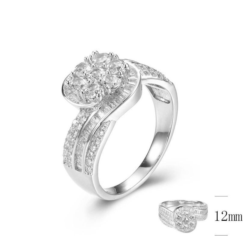 SJ29090, Ladies' Moissanite Ring, S925, Rhodium Plated, White, 4.94g