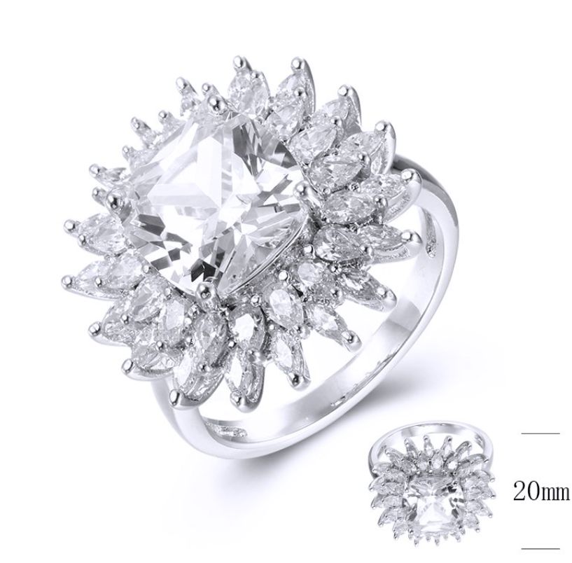 SJ38665, Ladies' Moissanite Ring, S925, Rhodium Plated, White, 6.49g