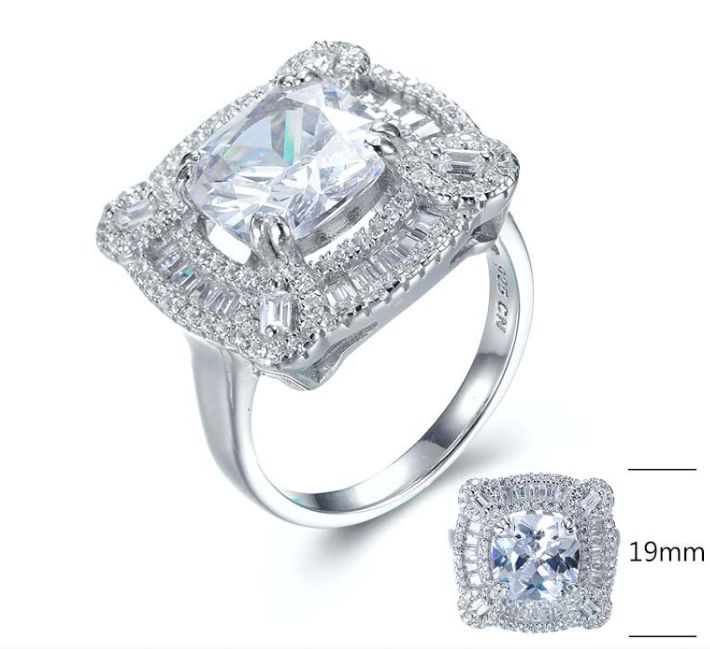 SJ27704, Ladies' Moissanite Ring, S925, Rhodium Plated, White, 9.18g