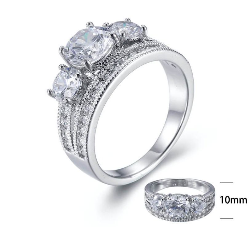 SJ26747, Ladies' Moissanite Ring, S925, Rhodium Plated, White, 4.7g