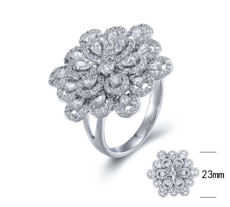 SJ30766, Ladies' Moissanite Ring, S925, Rhodium Plated, White, 7.05g