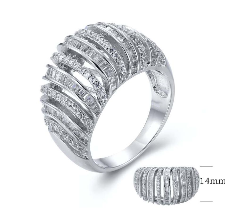 SJ26515, Ladies' Moissanite Ring, S925, Rhodium Plated, White, 7.4g