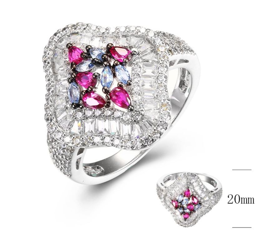 SJ36519-C, Ladies' Moissanite Ring, S925, Rhodium + Black Rhodium Plated, Silver, 4.25g