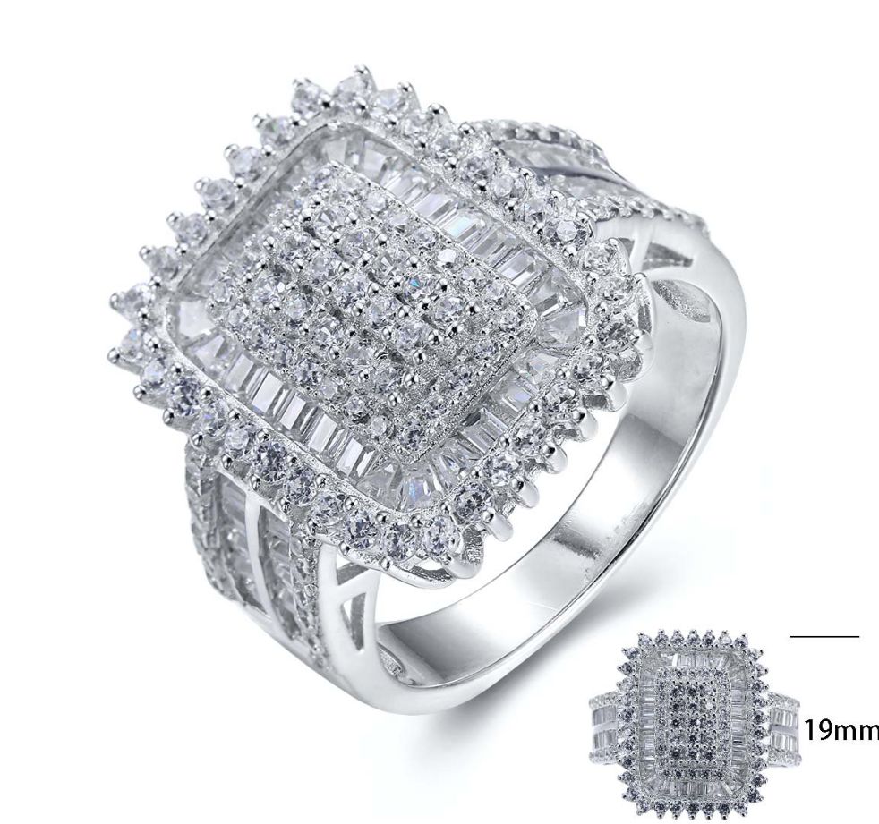SJ25039, Ladies' Moissanite Ring, S925, Rhodium Plated, White, 7.34g