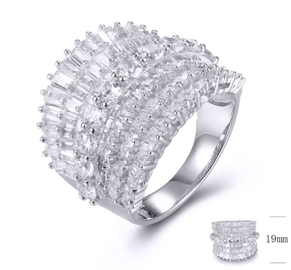 SJ32785, Ladies' Moissanite Ring, S925, Rhodium Plated, White, 7.89g