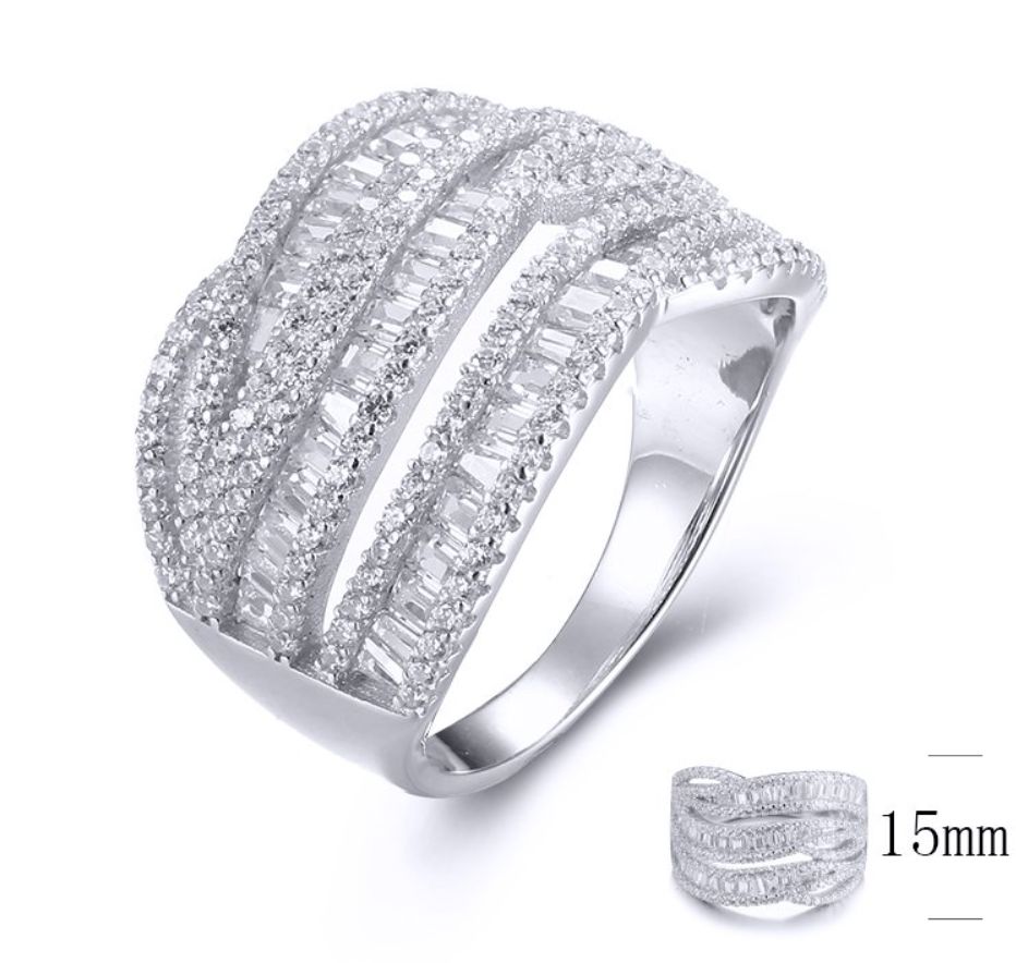 SJ33071, Ladies' Moissanite Ring, S925, Rhodium Plated, White, 5.9g