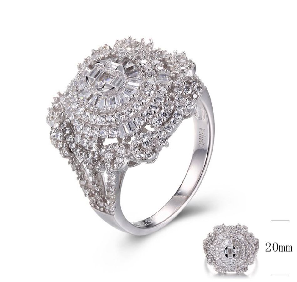 SJ29703, Ladies' Moissanite Ring, S925, Rhodium Plated, White, 6.43g