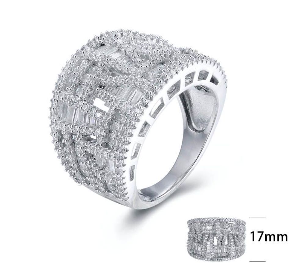 SJ25231, Ladies' Moissanite Ring, S925, Rhodium Plated, White, 10.95g