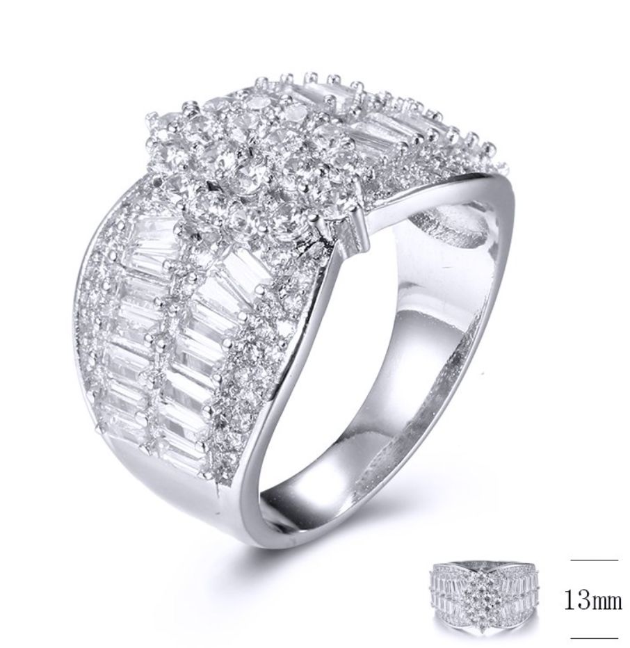 SJ33304, Ladies' Moissanite Ring, S925, Rhodium Plated, White, 4.35g