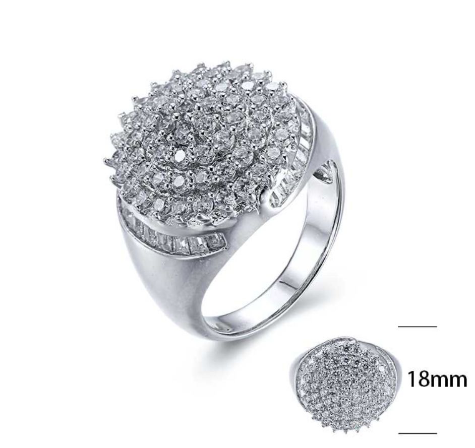 SJ25410, Ladies' Moissanite Ring, S925, Rhodium Plated, White, 8.97g