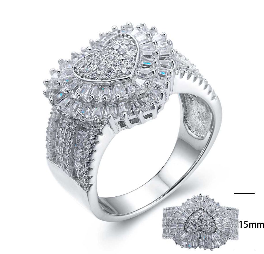 SJ25371, Ladies' Moissanite Ring, S925, Rhodium Plated, White, 6.75g