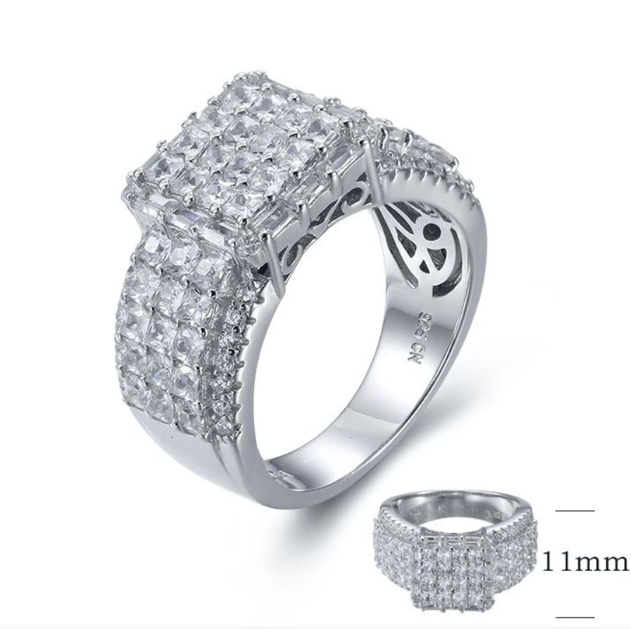 SJ26847, Ladies' Moissanite Ring, S925, Rhodium Plated, White, 8.37g
