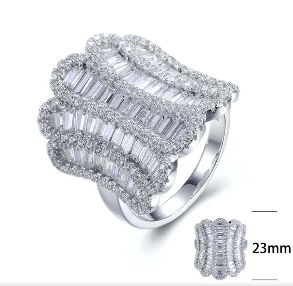 SJ27634, Ladies' Moissanite Ring, S925, Rhodium Plated, White, 6.51g