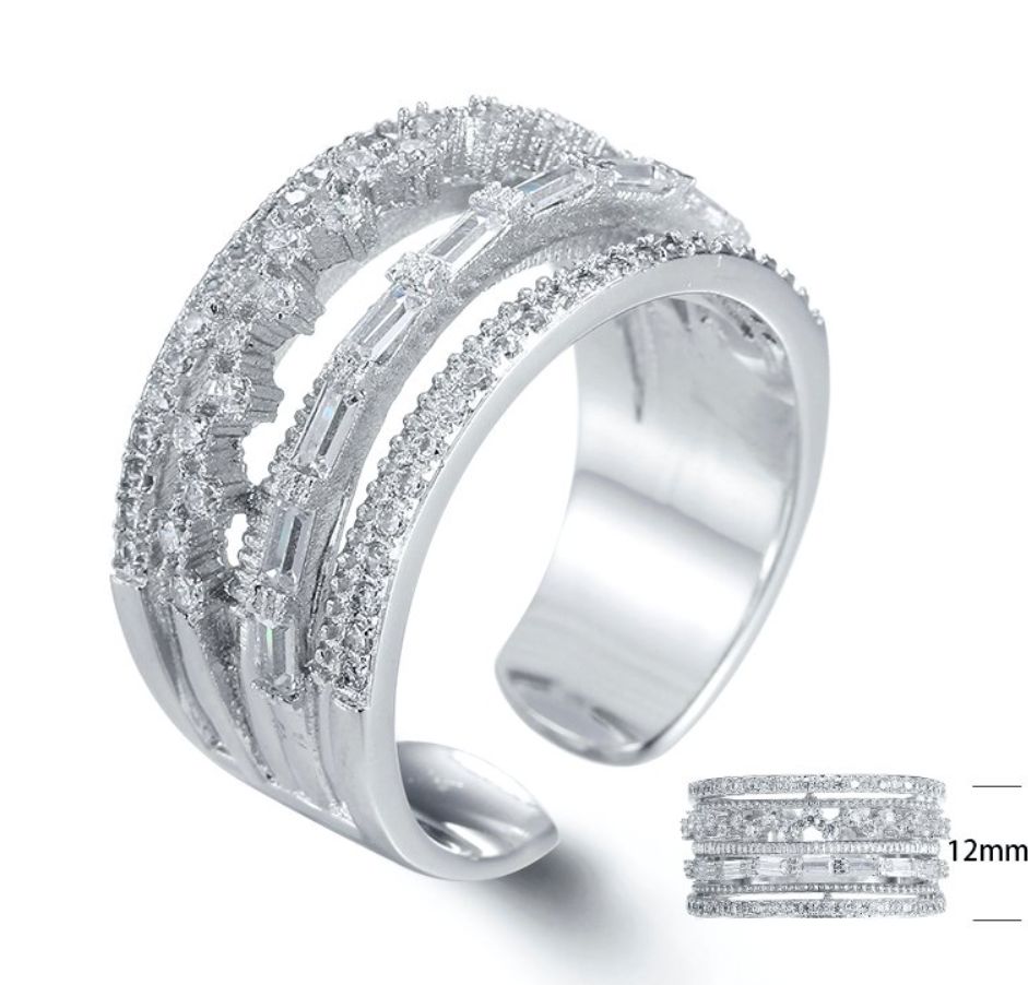 SJ25060, Ladies' Moissanite Ring, S925, Rhodium Plated, White, 7.75g