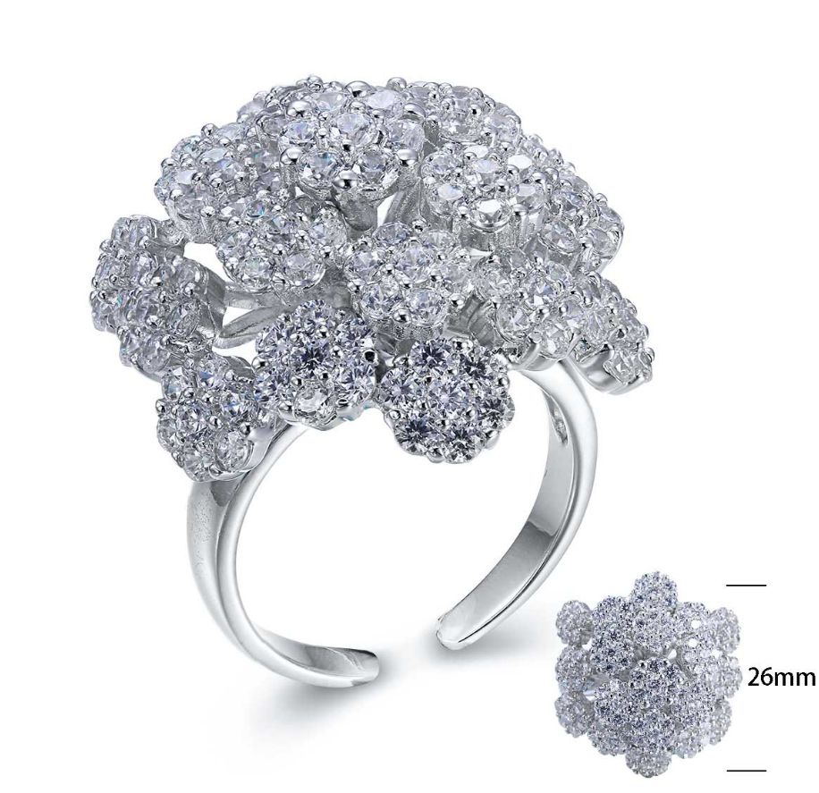 SJ10671, Ladies' Moissanite Ring, S925, Rhodium Plated, White, 12.24g