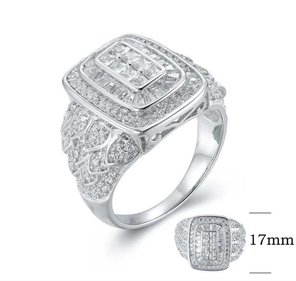 SJ26413, Ladies' Moissanite Ring, S925, Rhodium Plated, White, 8.02g