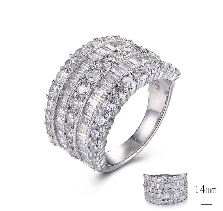SJ30673, Ladies' Moissanite Ring, S925, Rhodium Plated, White, 8.6g