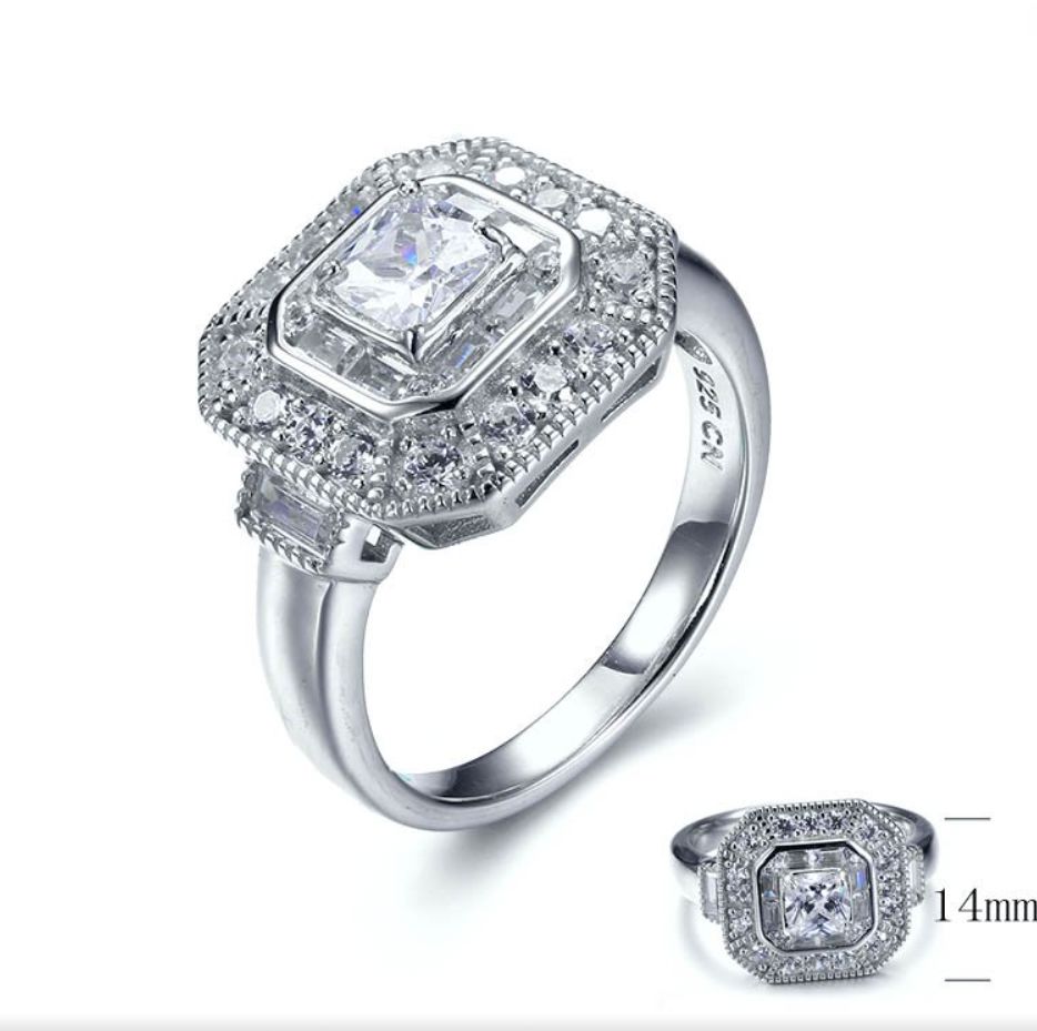 SJ28033, Ladies' Moissanite Ring, S925, Rhodium Plated, White, 5.55g