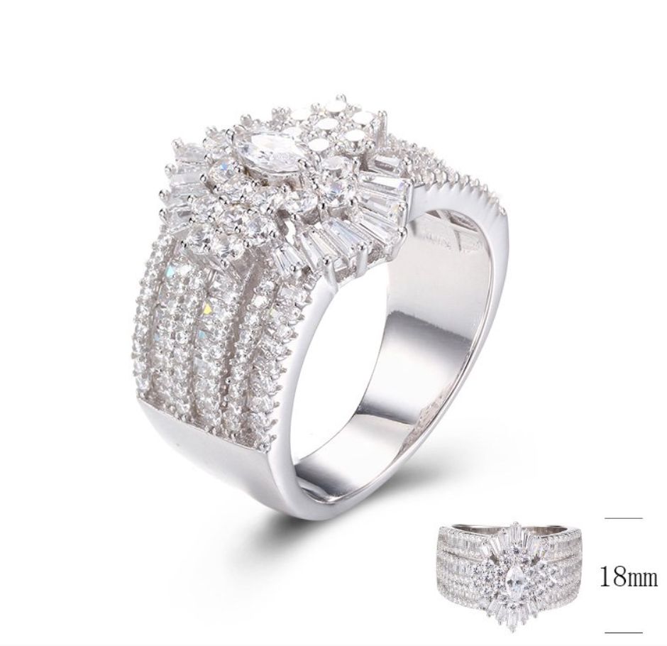 SJ29098, Ladies' Moissanite Ring, S925, Rhodium Plated, White, 9.48g