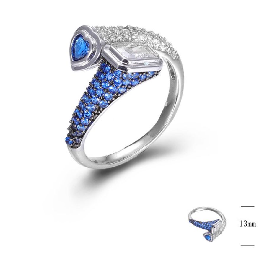 SJ44792-C, Ladies' Moissanite Ring, S925, Rhodium + Black Rhodium Plated, Silver, 3.5g