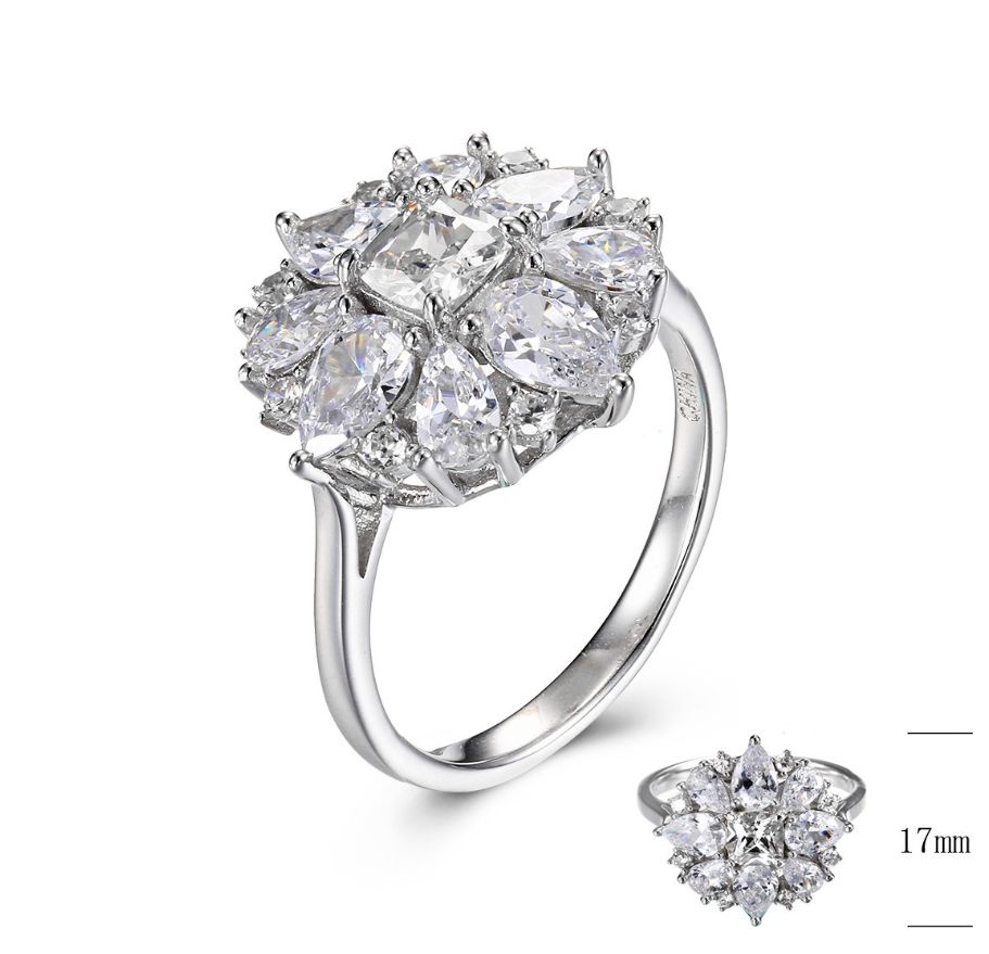 SJ29155, Ladies' Moissanite Ring, S925, Rhodium Plated, White, 4.33g