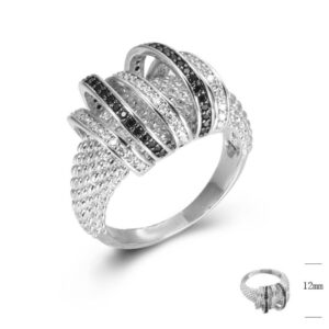 SJ45470-C, Ladies' Moissanite Ring, S925, Rhodium + Black Rhodium Plated, Silver, 6.37g