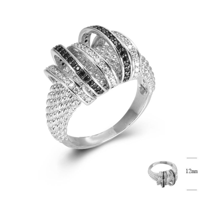 SJ45470-C, Ladies' Moissanite Ring, S925, Rhodium + Black Rhodium Plated, Silver, 6.37g