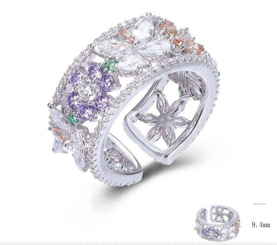 SJ01555, Ladies' Moissanite Ring, S925, Rhodium Plated, White, 6.4g