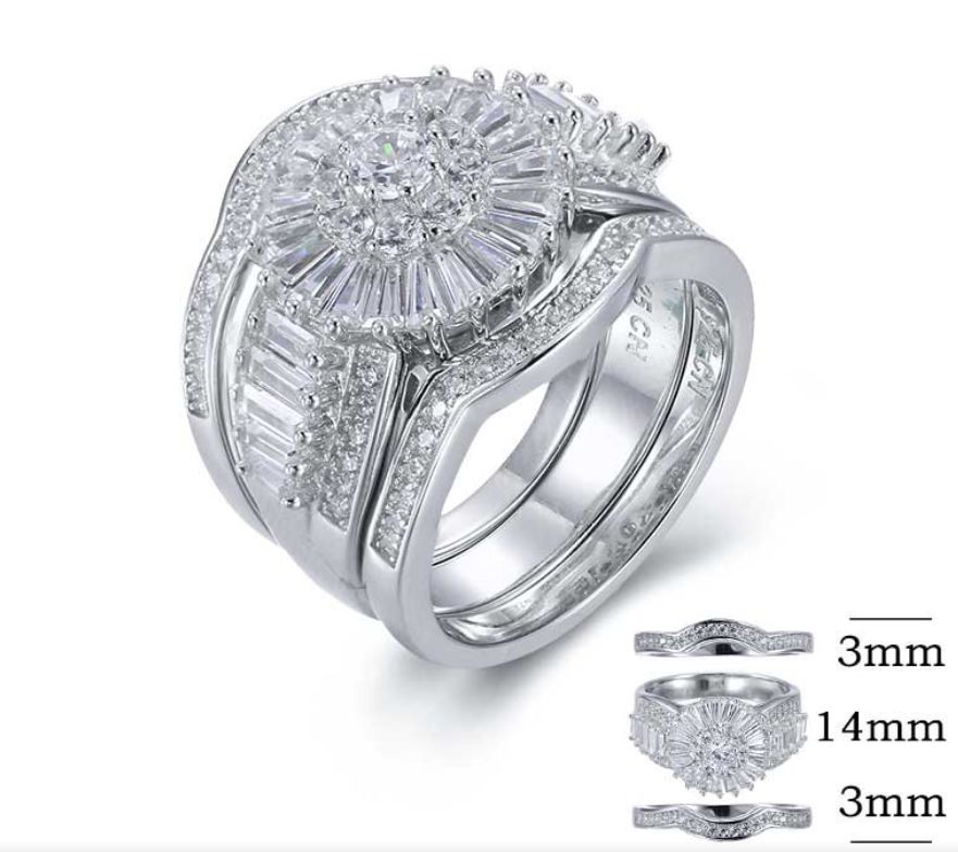SJ26335, Ladies' Moissanite Ring, S925, Rhodium Plated, White, 11.1g