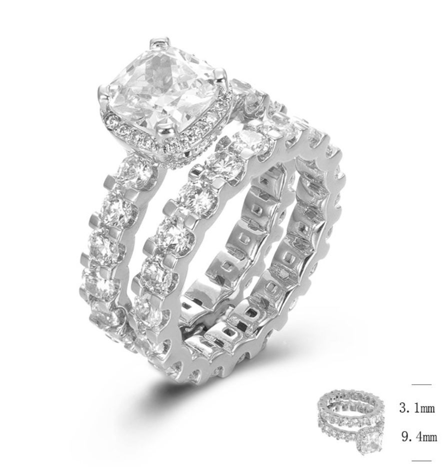 SJ46813, Ladies' Moissanite Ring, S925, Rhodium Plated, White, 8.8g