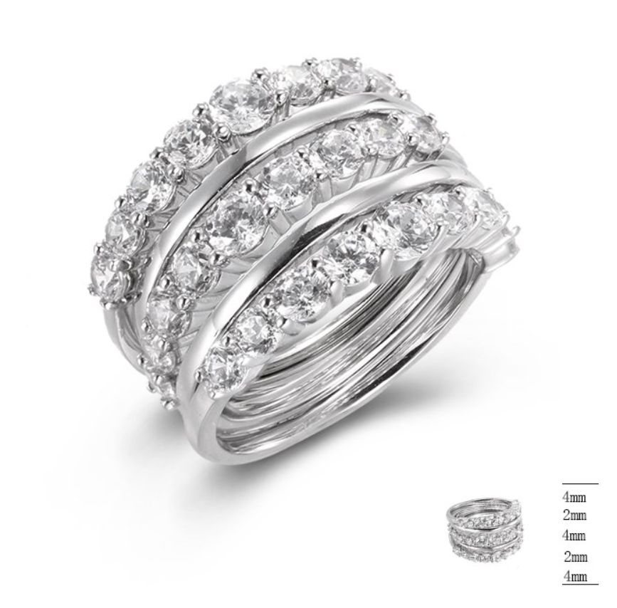 SJ43553, Ladies' Moissanite Ring, S925, Rhodium Plated, White, 7.99g