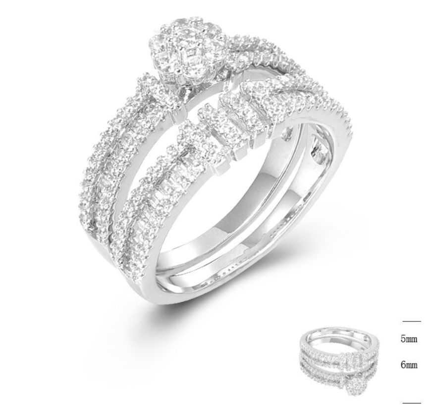 SJ45789, Ladies' Moissanite Ring, S925, Rhodium Plated, White, 5.66g