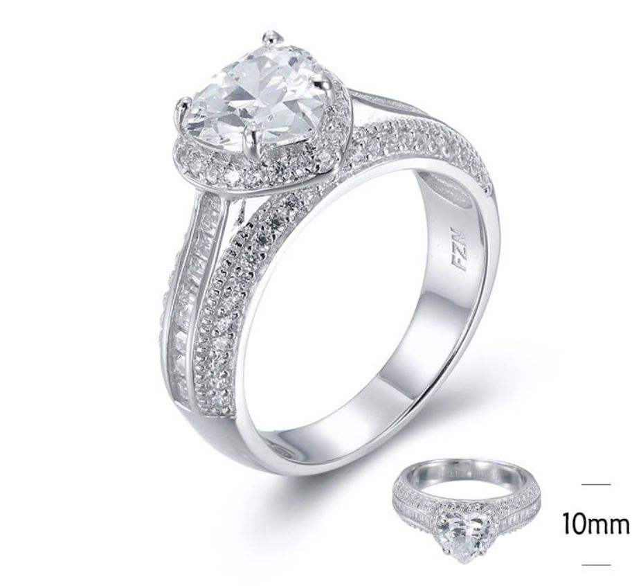 SJ26319, Ladies' Moissanite Ring, S925, Rhodium Plated, White, 4.99g