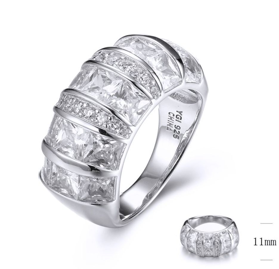 SJ32026, Ladies' Moissanite Ring, S925, Rhodium Plated, White, 9.79g